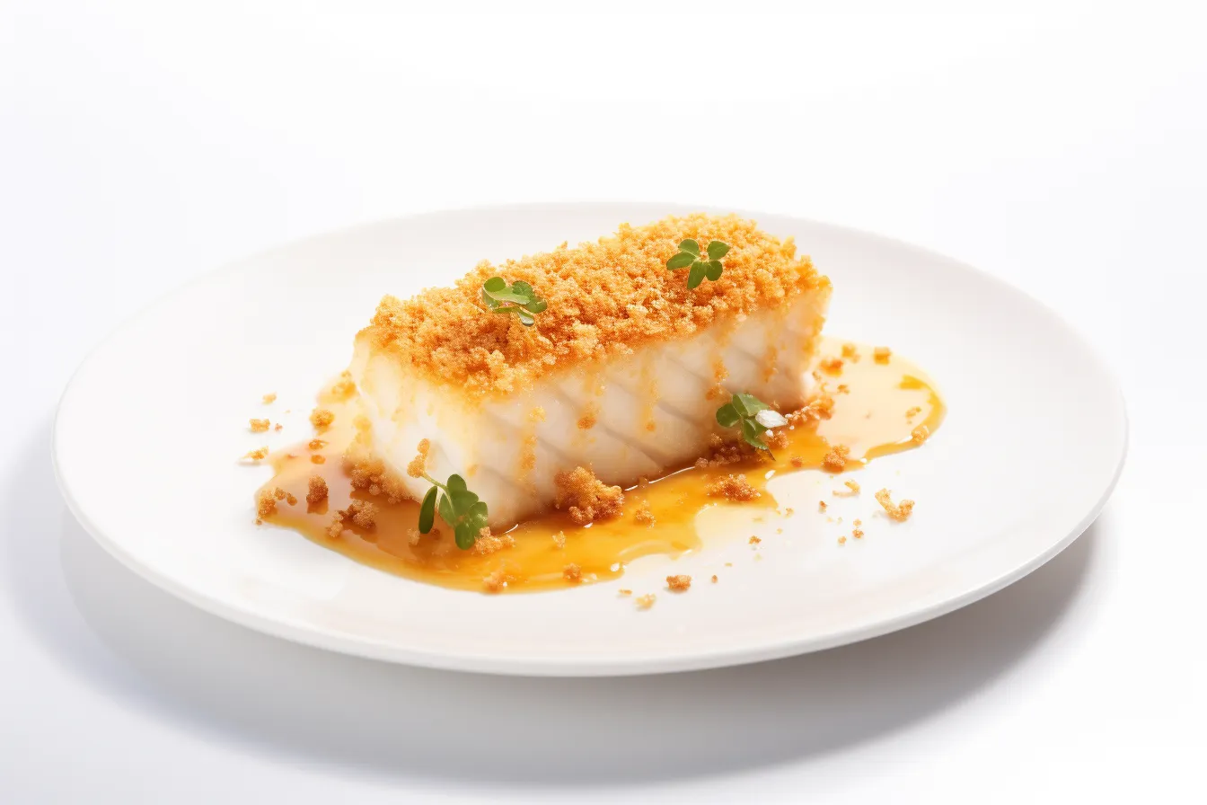 Schlemmerfilet in der Heißluftfritteuse zubereiten Rezept: Fisch Bordelaise aus dem Airfryer auf einem weissen Teller angerichtet