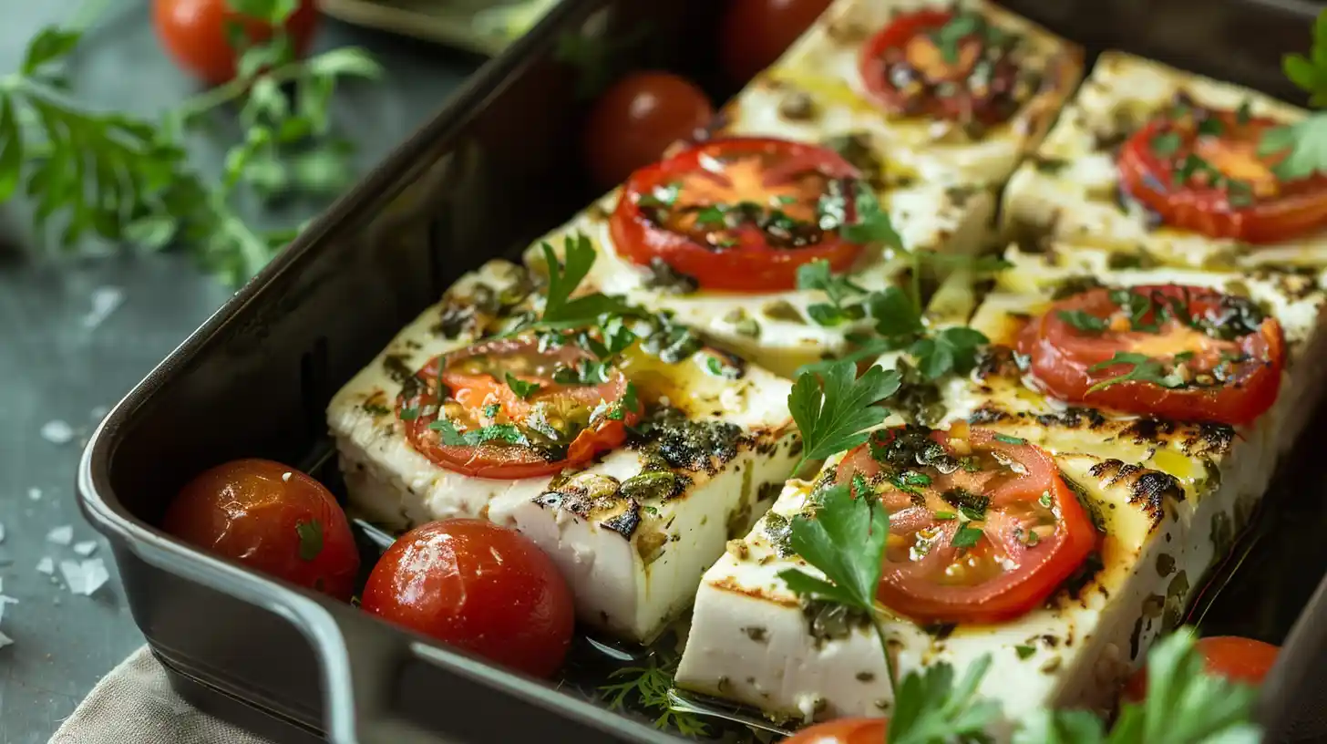 Feta Schafskäse mit Tomaten überbacken aus der Heißluftfritteuse