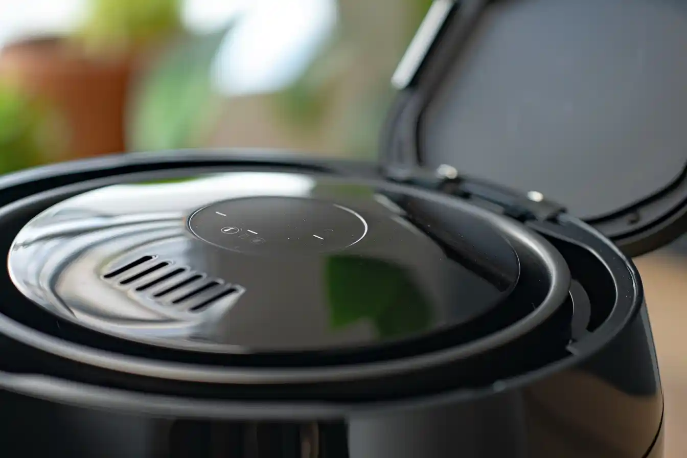 Eine Heißluftfritteuse mit Rührarm in der Nahansicht