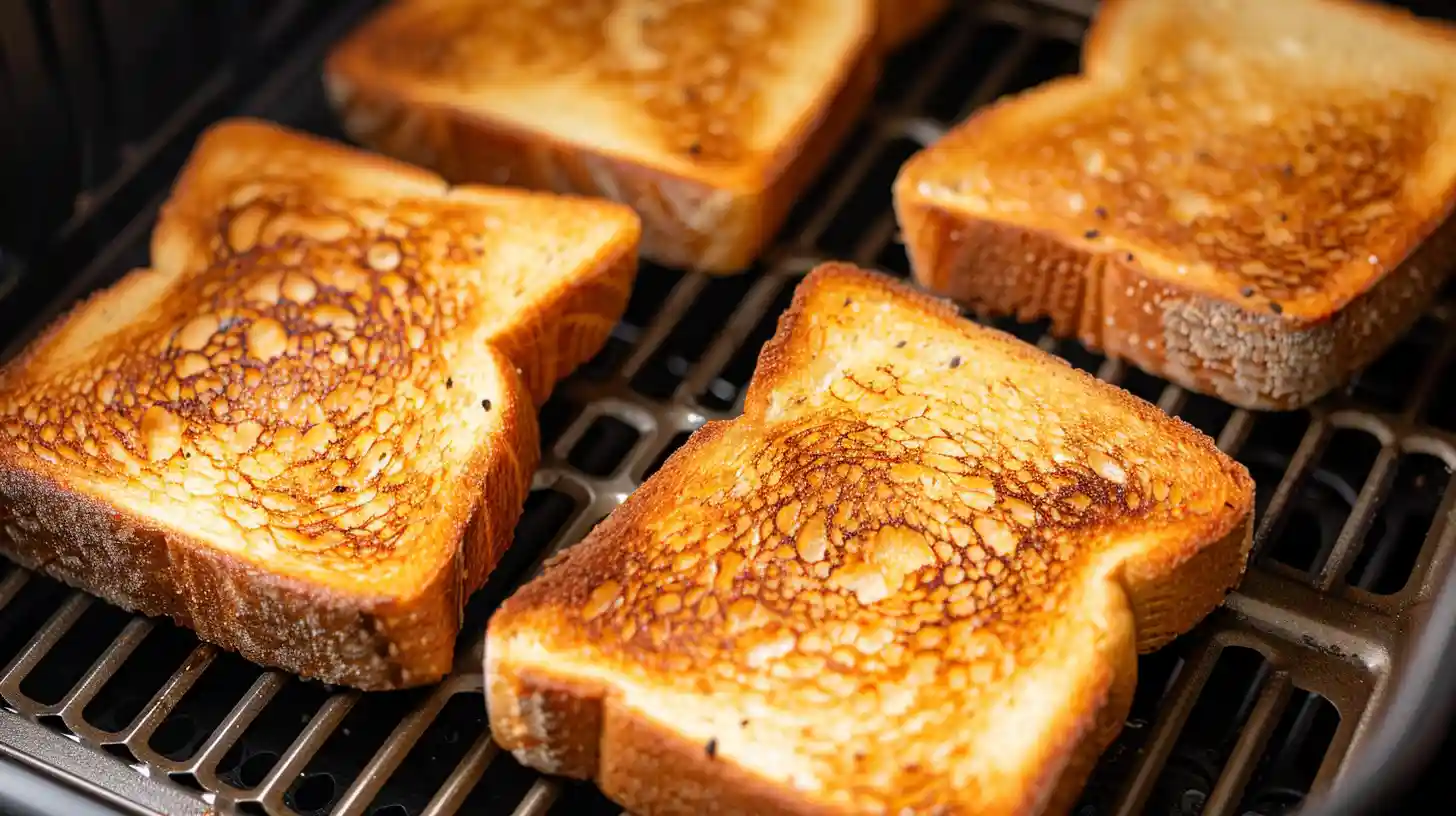 4 Scheiben Toastbrot im Airfryer goldbraun getoastet