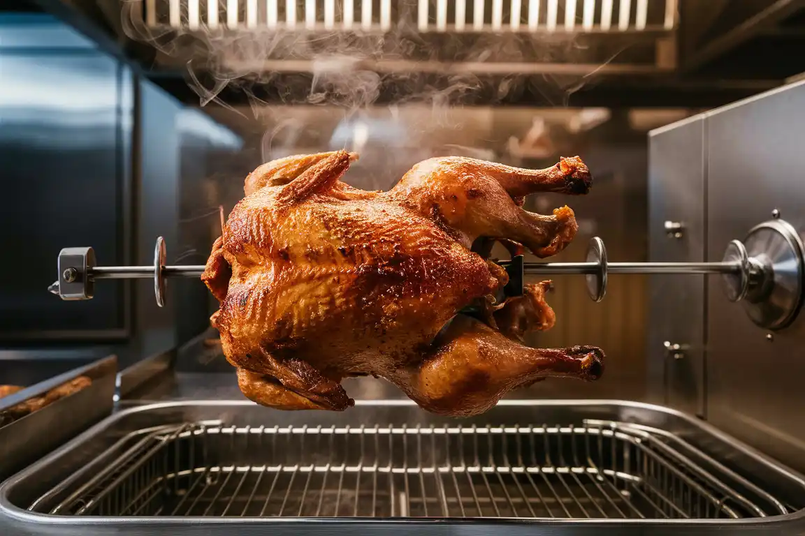 Ganzes Brathähnchen auf Grillspiess in Heißluftfritteuse mit Drehfunktion